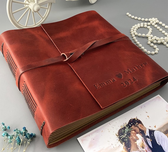 Personalized Scrapbook Album, Leather Photo Album with blank page, Engraved Photo Book, Vintage Leather Journal