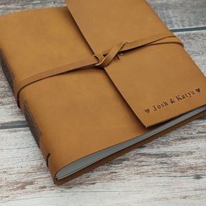 Leather Embossed Our Adventure Book, DIY Themed Scrapbook Photo Album,  Wedding Guestbook With Your Name on Leather Cover 