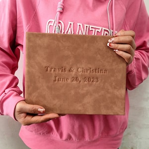 Personalised Wedding Guest Book. Embossed text design. plain white pages . 12 book colour options. Wedding keepsake.