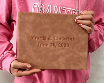 Personalised Wedding Guest Book. Embossed text design. plain white pages . 12 book colour options. Wedding keepsake.