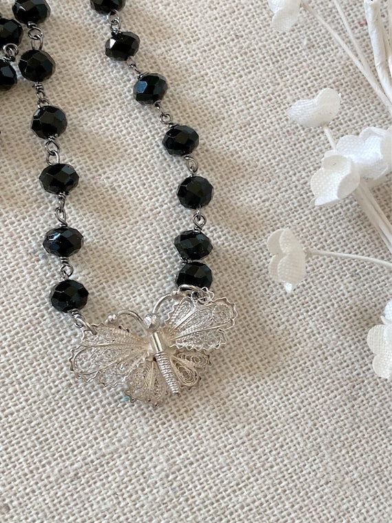 Vintage Butterfly Necklace, Silver Filigree Neckla