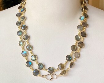 Labradorite Necklace, Long Labradorite Necklace, Gemstone Necklace, Labradorite Crystal Necklace, AAA Labradorite Necklace