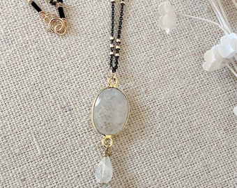 Rainbow Moonstone Necklace, Gold and Silver Necklace, Handmade Necklace, Moonstone Jewelry, Delicate Necklace, Gemstone Necklace, Art Deco