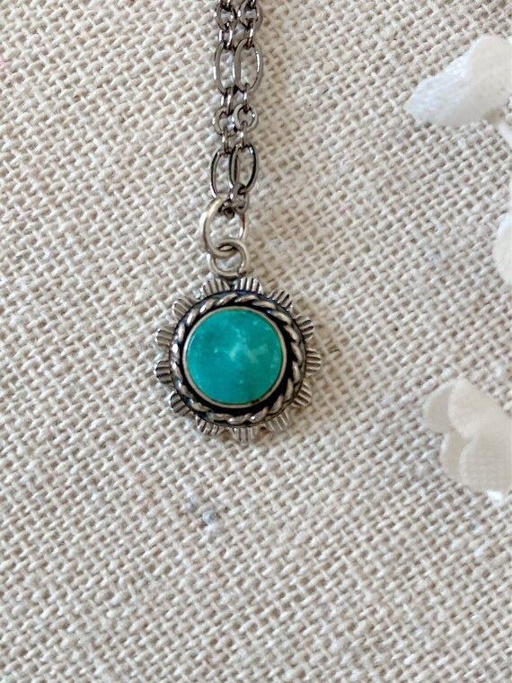 1920s Turquoise Charm Necklace, Turquoise Charm, V