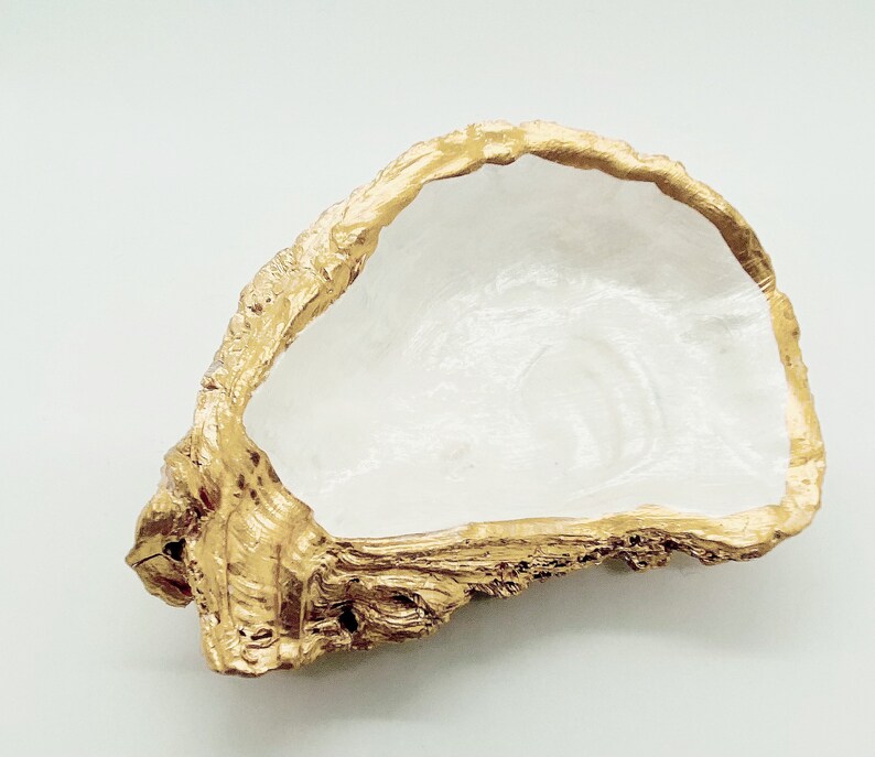Large Oyster Shell Dish Ring Dish Jewelry Dish Gold Oyster Etsy
