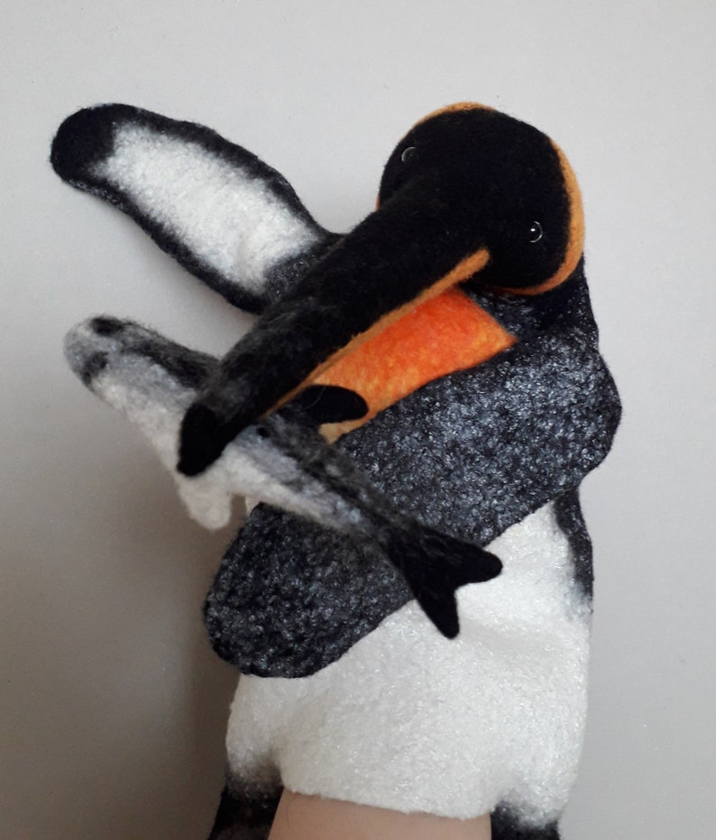 Hand puppet King Penguin wet felted bibaboWool toy Felt Etsy