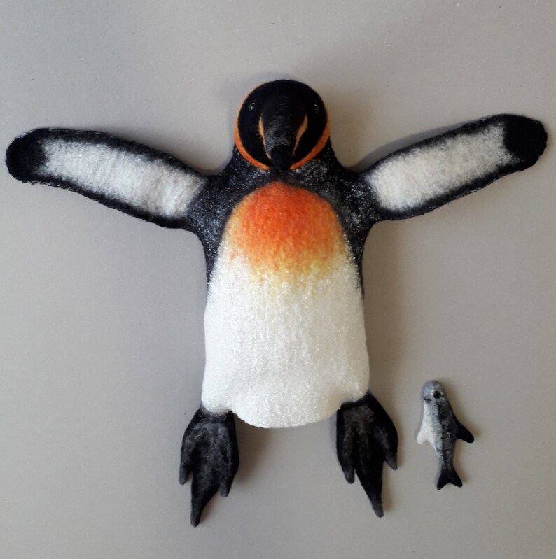 Hand puppet King Penguin wet felted bibaboWool toy Felt Etsy