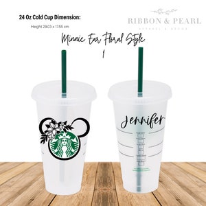 Minnie Starbucks Cold Cup // Minnie Ears  // Personalized // Iced Coffee Venti Tumbler // Reusable Travel Cup // Floral Ear Design //