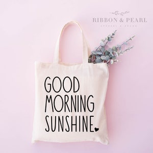 Bonjour Sunshine | Sac réutilisable | Tote Bag en toile | Sac d’épicerie | Fleurs | Cadeau pour son | Sac à provisions