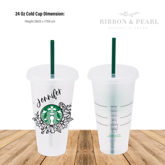 Personalized Reusable 24 ounce Venti Cold Cup, Custom Tumbler, Travel Cup  with Lid and Straw, Iced Coffee Cup,Gift for Her