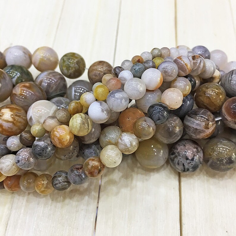 Natural Bamboo Leaf Agate Beads Round Smooth Agate Beads Etsy