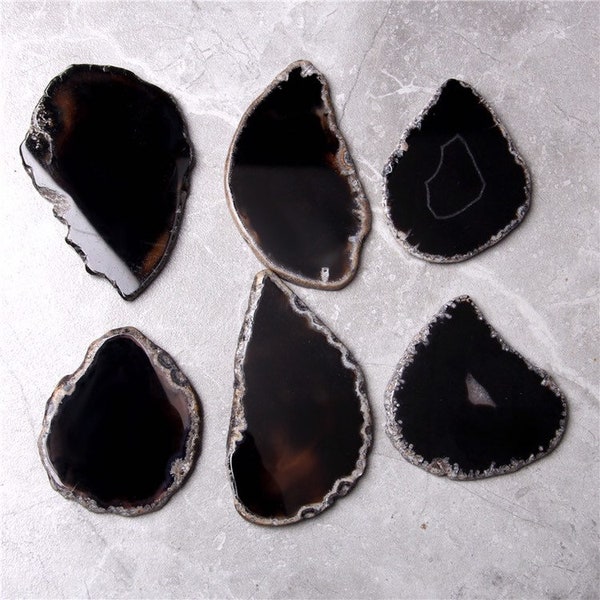 30-40mmx60-80mm Natural Black Agate Slice,Agate Slice Bulk,Black Geode Agate Slice,Wedding Place card,Agate Slab Pendant, Wholesale