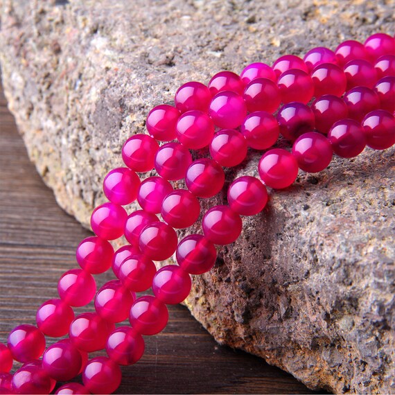 6mm 8mm Polished Hot Pink Agate Beads Gemstone Beads | Etsy