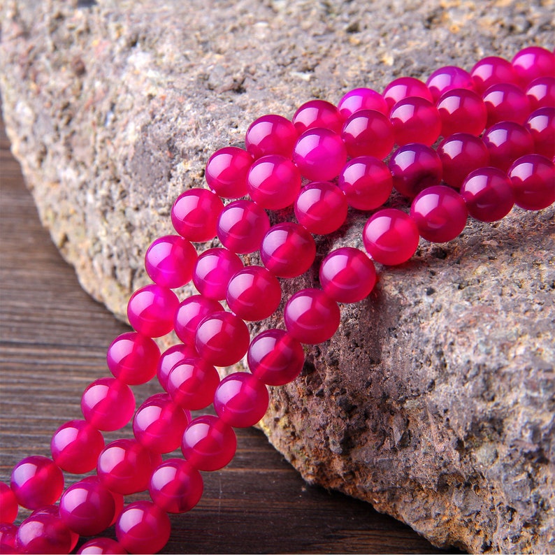 6mm 8mm Polished Hot Pink Agate Beads Gemstone Beads Etsy