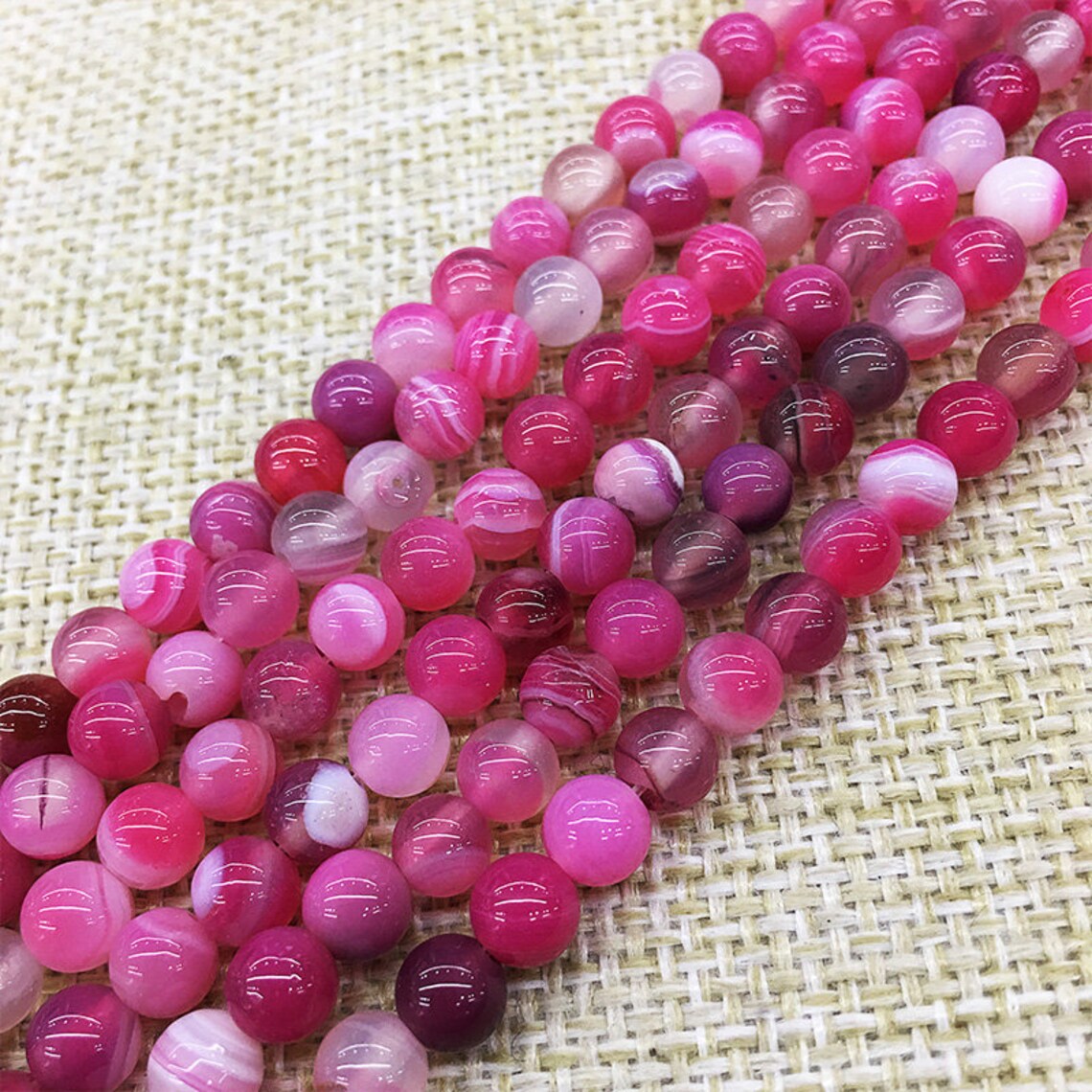 6mm Polished Hot Pink Agate Beads Banded Agate Beads Etsy