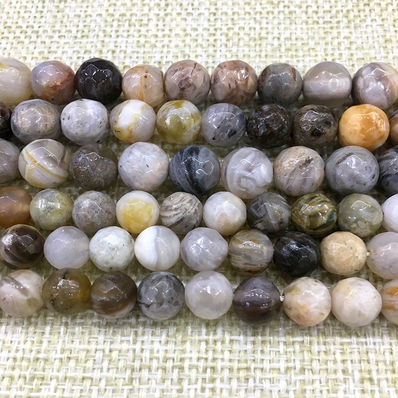 Faceted Bamboo Agate Beads Round Agate Beads Gemstone Beads 6mm 8mm 10mm Natural Stone Loose Beads Wholesale 15.5 Strand