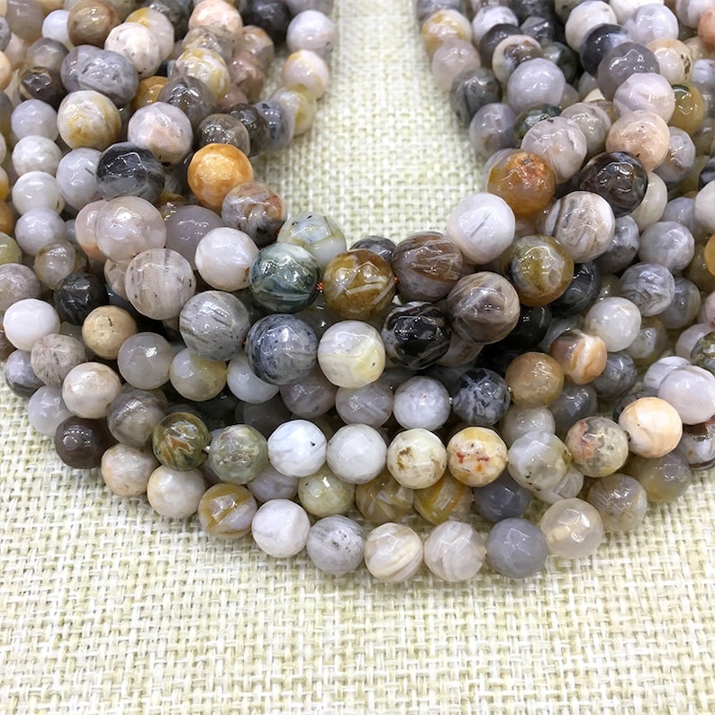 Faceted Bamboo Agate Beads Round Agate Beads Gemstone Beads 6mm 8mm 10mm Natural Stone Loose Beads Wholesale 15.5 Strand