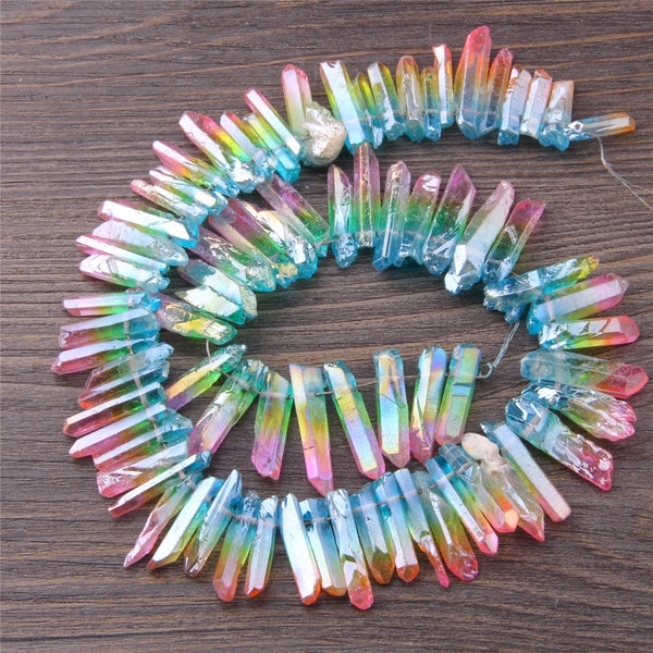 Rainbow Crystal Quartz Point Bead Strands,Top Horizontal Drilled, Colorful Crystals, Quartz Points, Crystal Points,Rainbow Beads Approx78pcs