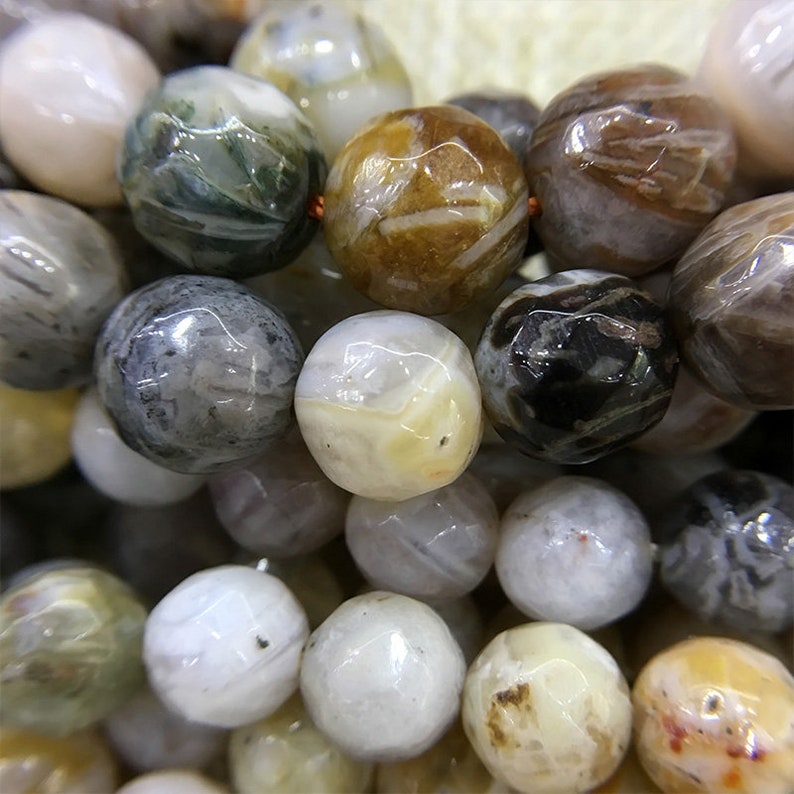 Faceted Bamboo Agate Beads Round Agate Beads Gemstone Beads 6mm 8mm 10mm Natural Stone Loose Beads Wholesale 15.5 Strand