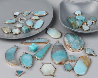 Colgante de amazonita de piedra natural, colgante semiprecioso azul, conector, espaciador de dijes para hacer joyas, collar, pendientes, accesorios