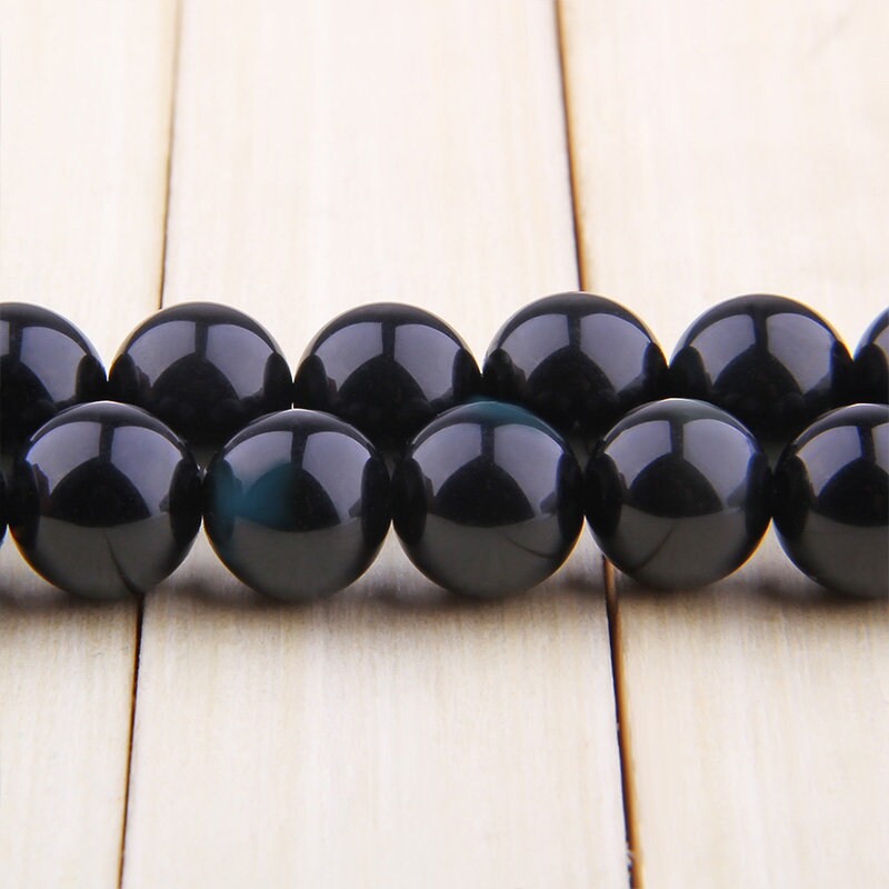 Natural Black Obsidian Beads Round Polished Black Obsidian Etsy