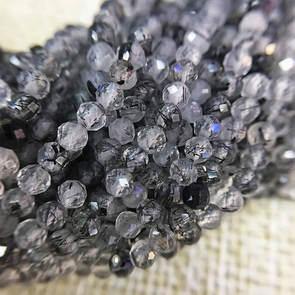 3mm Black Quartz Rutilated Beads Faceted Quartz Beads Etsy