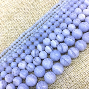 Natural Blue Lace Agate Beads , Smooth Round Purple Agate Beads , Genuine Gemstone Beads 4mm 6mm 8mm 10mm 12mm 15"  Full Strand