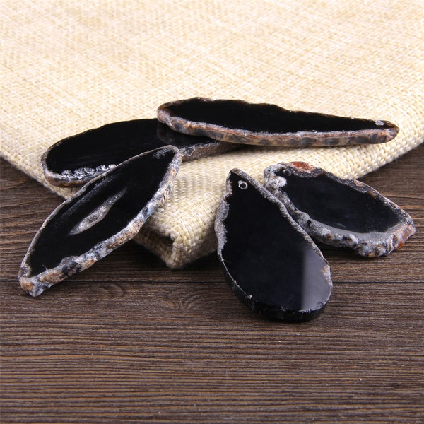 Top Foré Noir Naturel Agate Slice, Agate Tranches en vrac, Geode Slice, Carte place de mariage, Blanc Agate Tranche Pendentif En gros 30-35mmx60-80mm