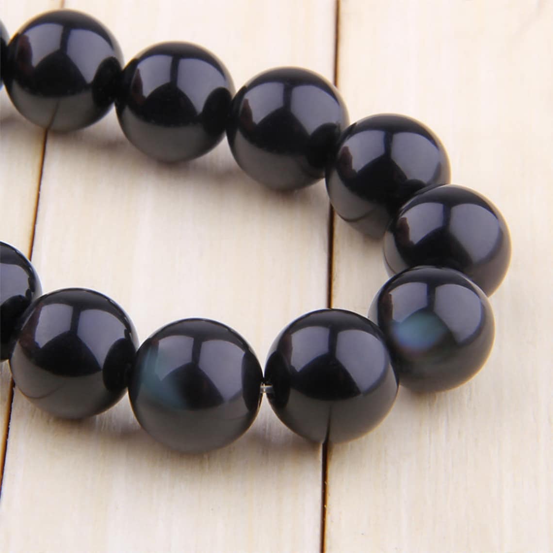Natural Black Obsidian Beads Round Polished Black Obsidian Etsy