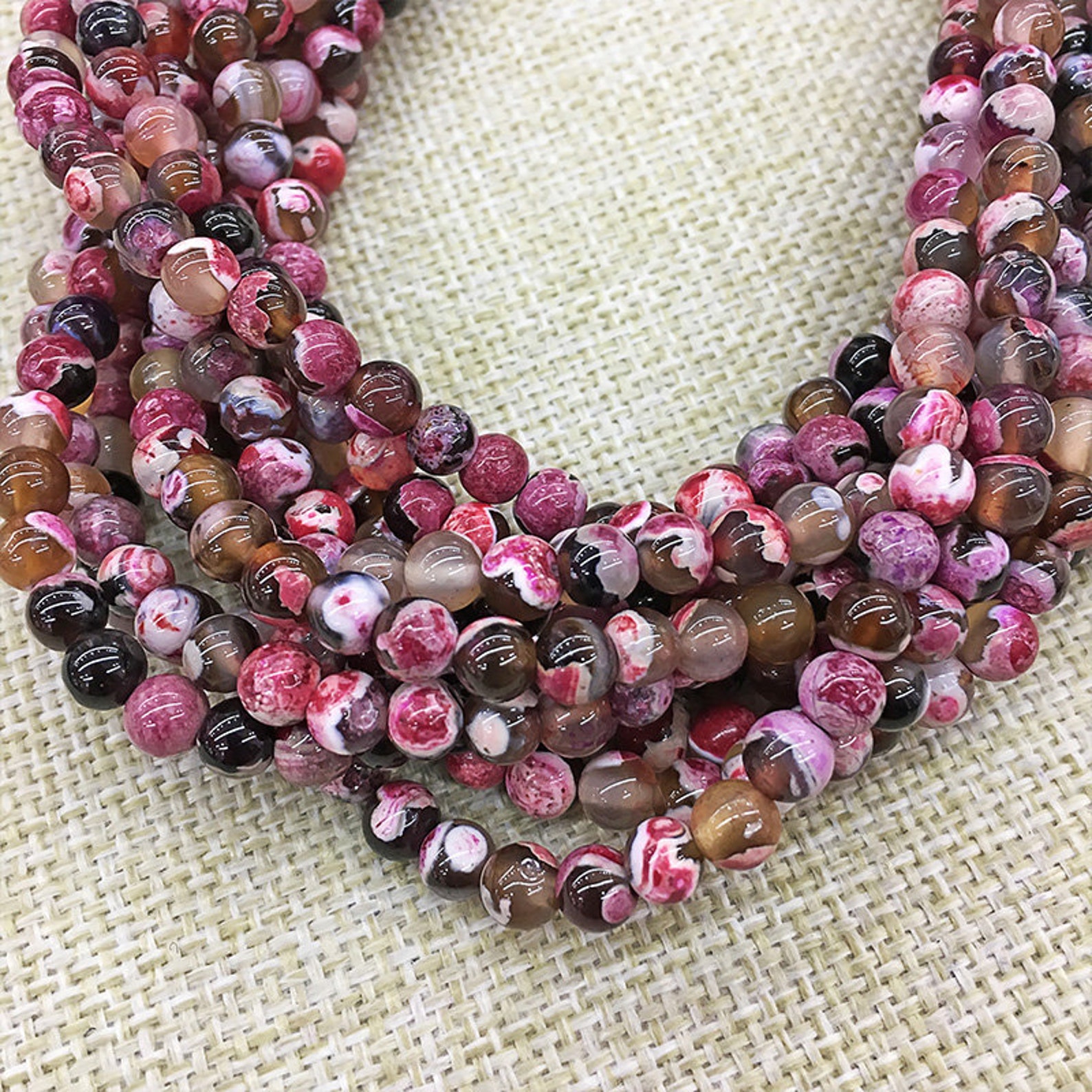 6mm Smooth Agate Beads Hot Pink Agate Beads Polished Etsy