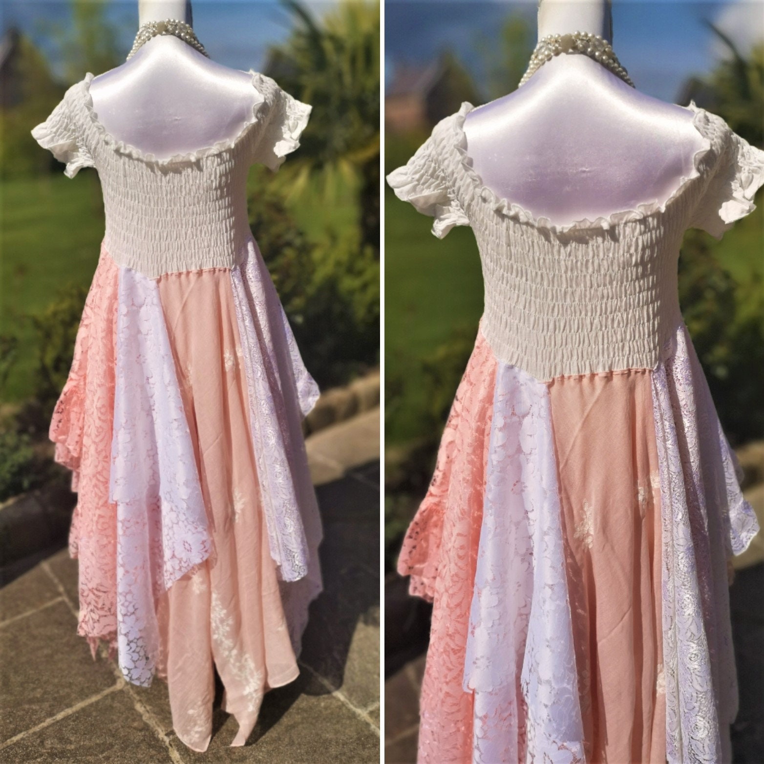 Bohemian Baba Cool Dress in Recycled Vintage Fabrics and Lace Eco