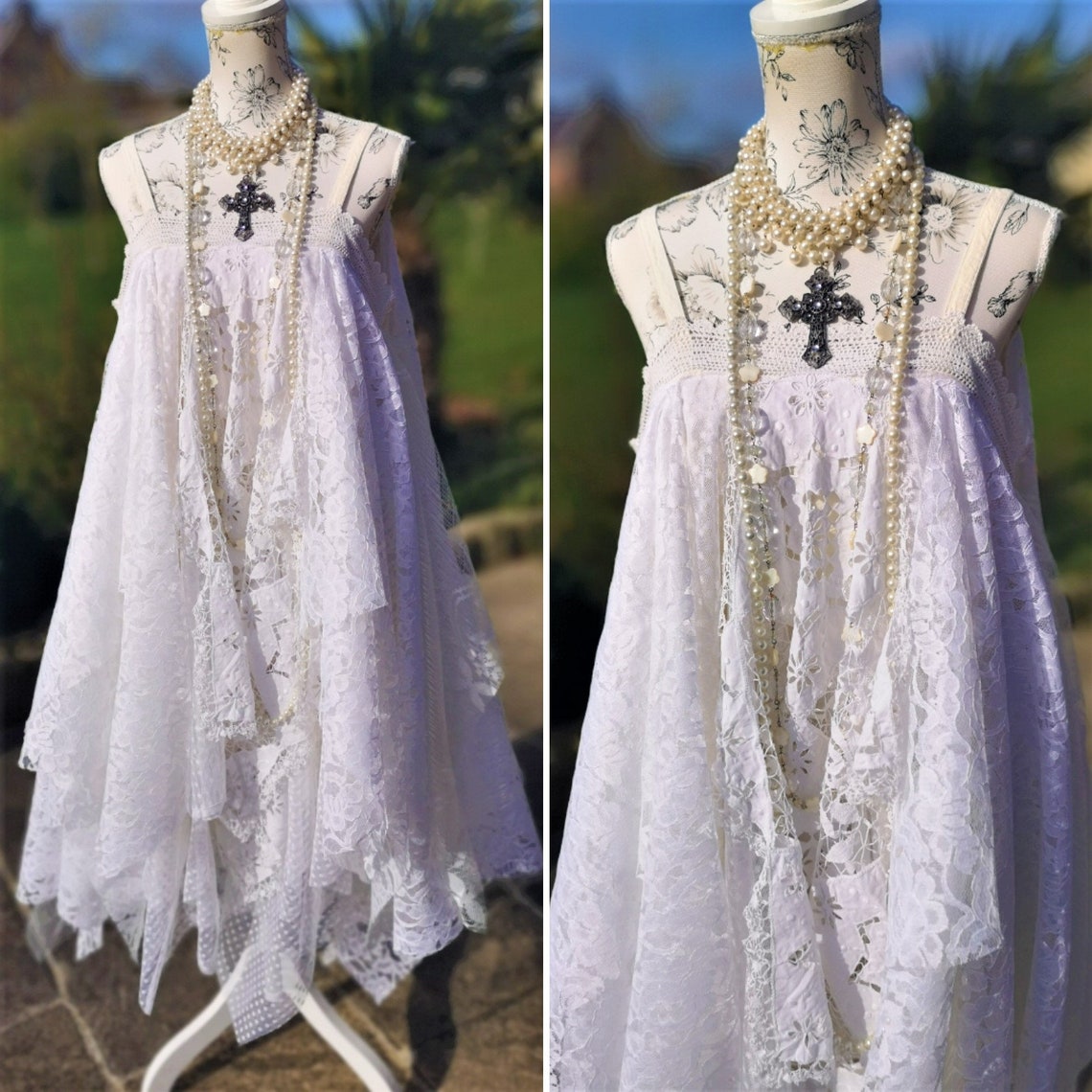 Robe Bohème En Coton Avec Dentelles Et Broderies - Couleur Abricot - Taille 38/40 - Occasion Très Bon état