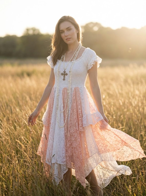 slim fit dress slacks Y2K Italian boho silk peach print festival dress S – Pimbeche Vintage main image 1