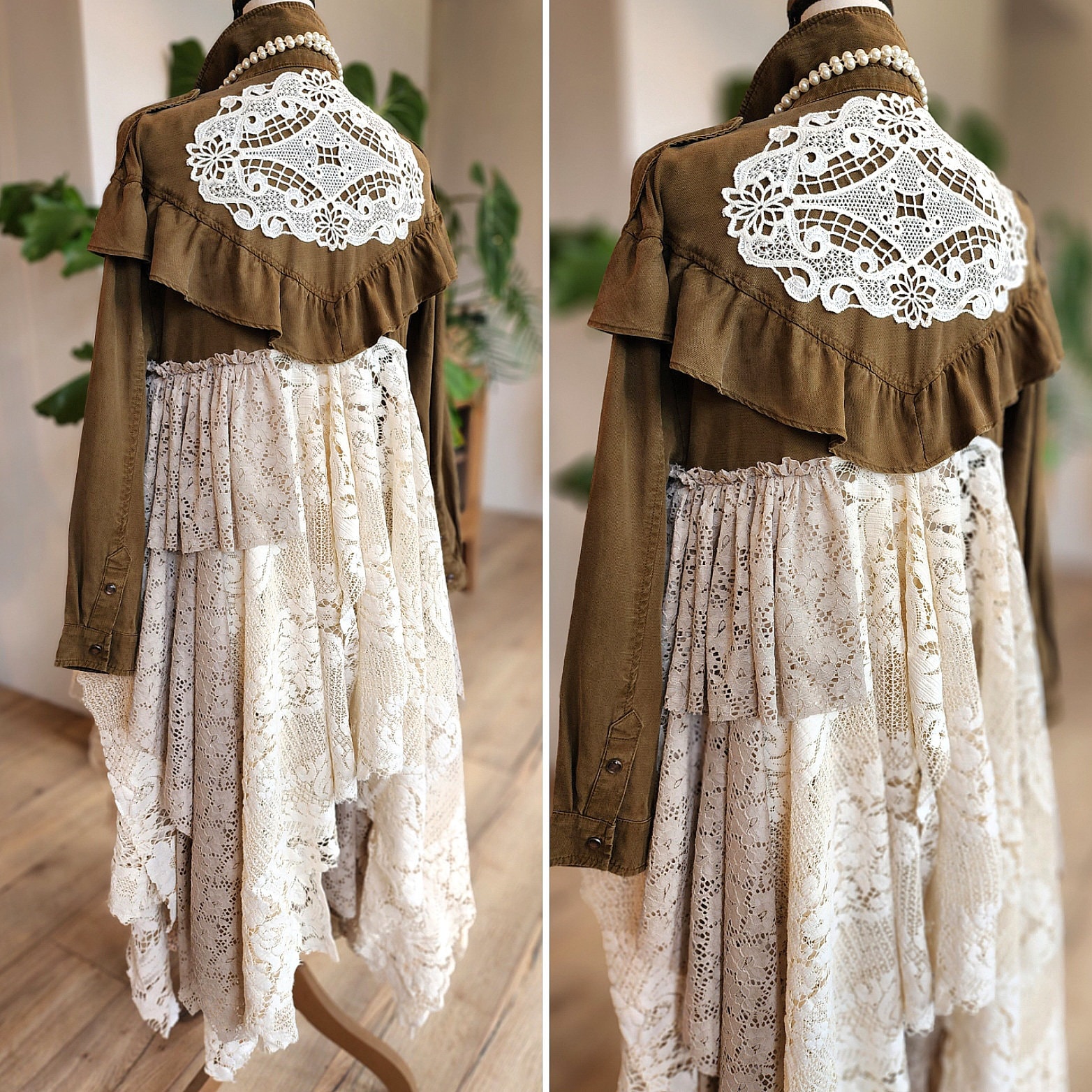 Bohemian Kimono in Recycled Silk, Satin and Antique Lace