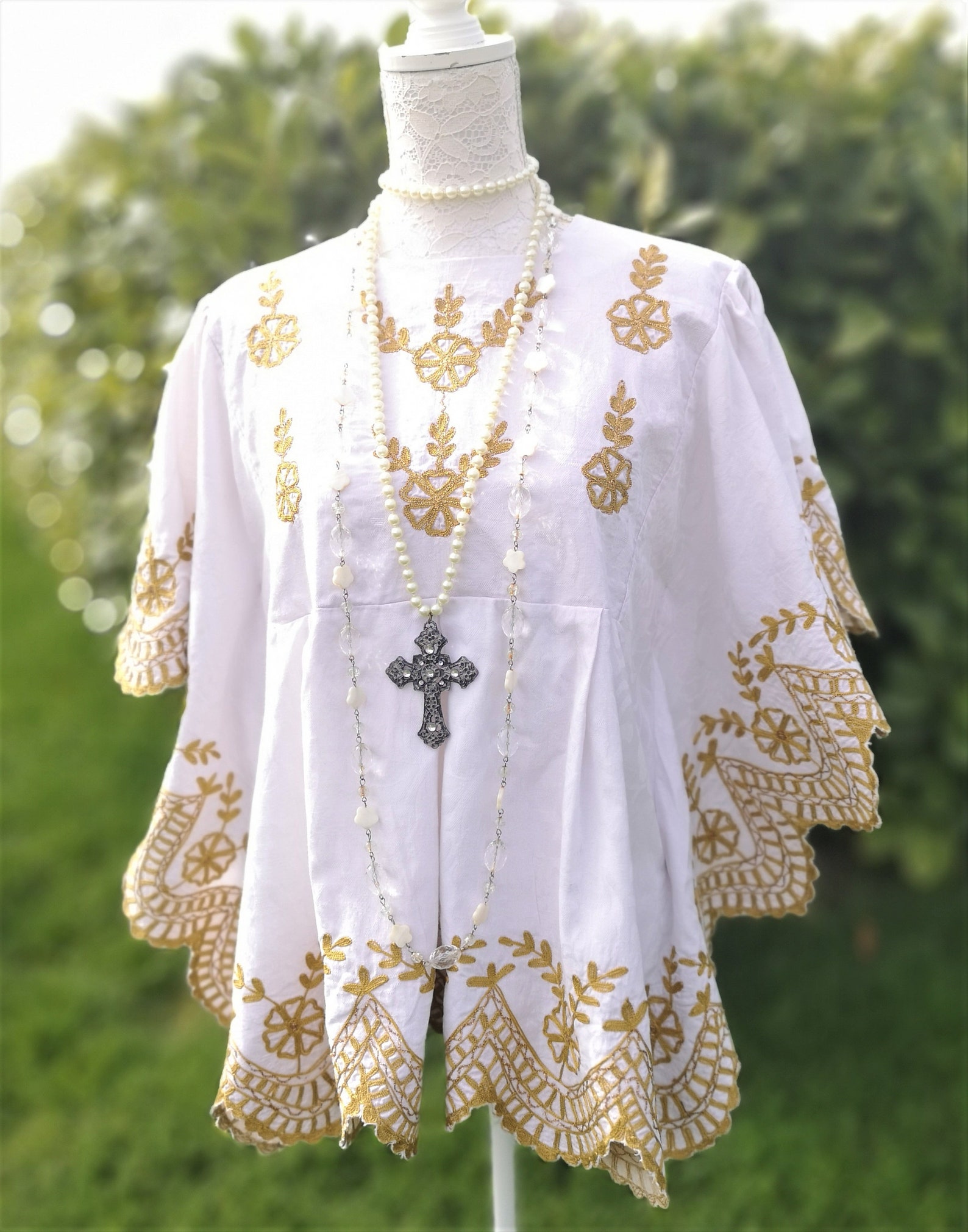 Tunique Bohème Marine Avec Broderies écrues Et Pompons - Taille 1 (36/38) - Occasion Très Bon état