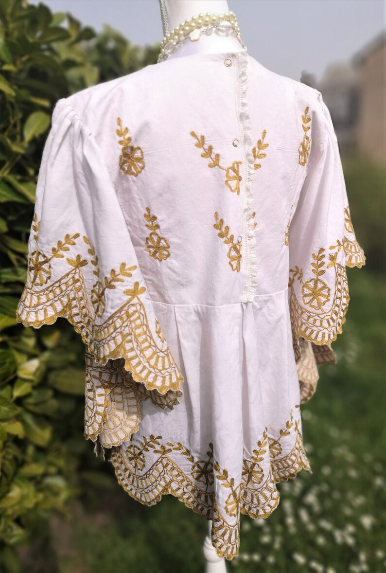Tunique Bohème Marine FTZ WOMAN - Broderies Et Pompons écru - Taille 1 (36/38) - Polyester - Occasion Très Bon État