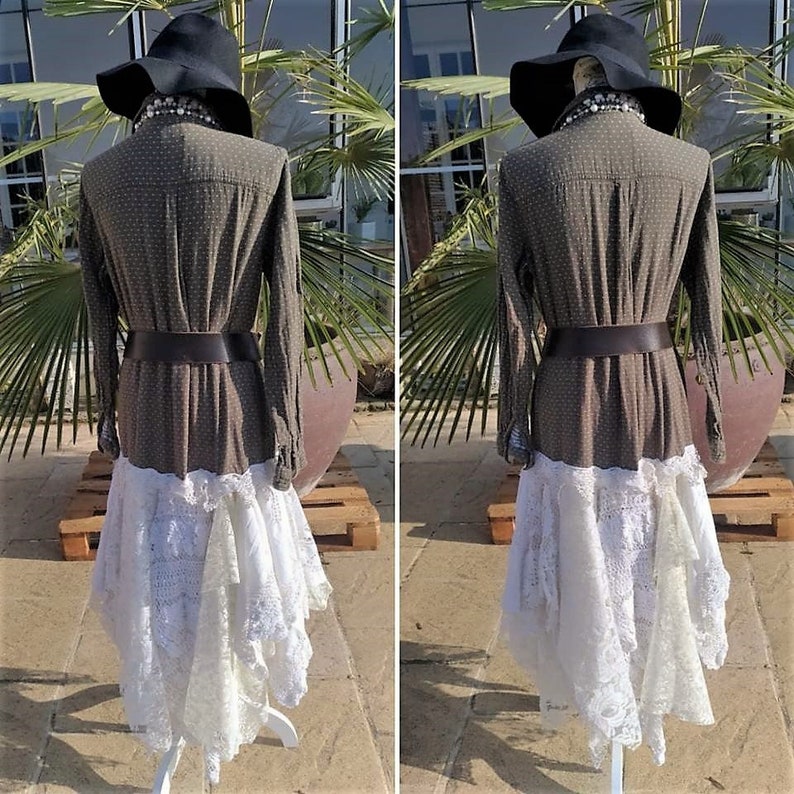 Bohemian Dress Khaki Overshirt Dress Handmade Ancient Lace Etsy