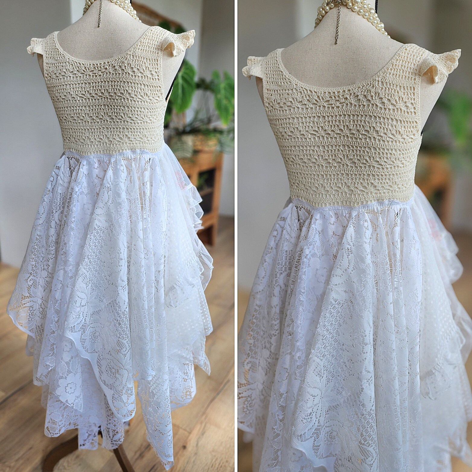 Bohemian Dress in Crochet and Recycled Vintage Lace, Hippie Bohemian Dress in Crochet and Recycled Vintage Lace, Hippie
