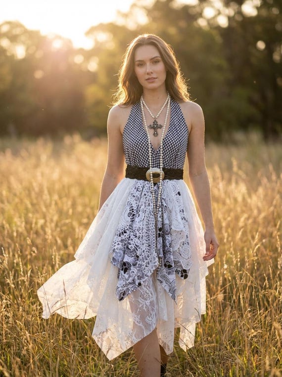 Backless Bohemian Dress in Recycled Vintage Lace and Old Crochet, Boho Hippie Gypsy Vest Dress, Pin up Babydoll Dress, Stevie Nicks Style