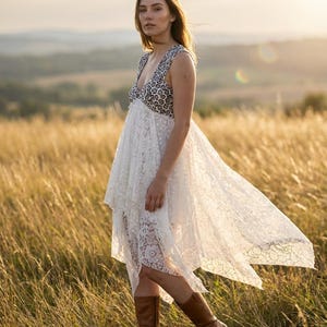 Bohemian tunic dress in recycled vintage lace and old fabrics, Long Hippie Gypsy duster vest, Stevie Nicks style, Festival cloting. image 3