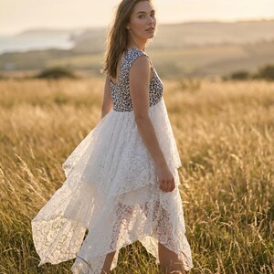 Bohemian tunic dress in recycled vintage lace and old fabrics, Long Hippie Gypsy duster vest, Stevie Nicks style, Festival cloting. image 4