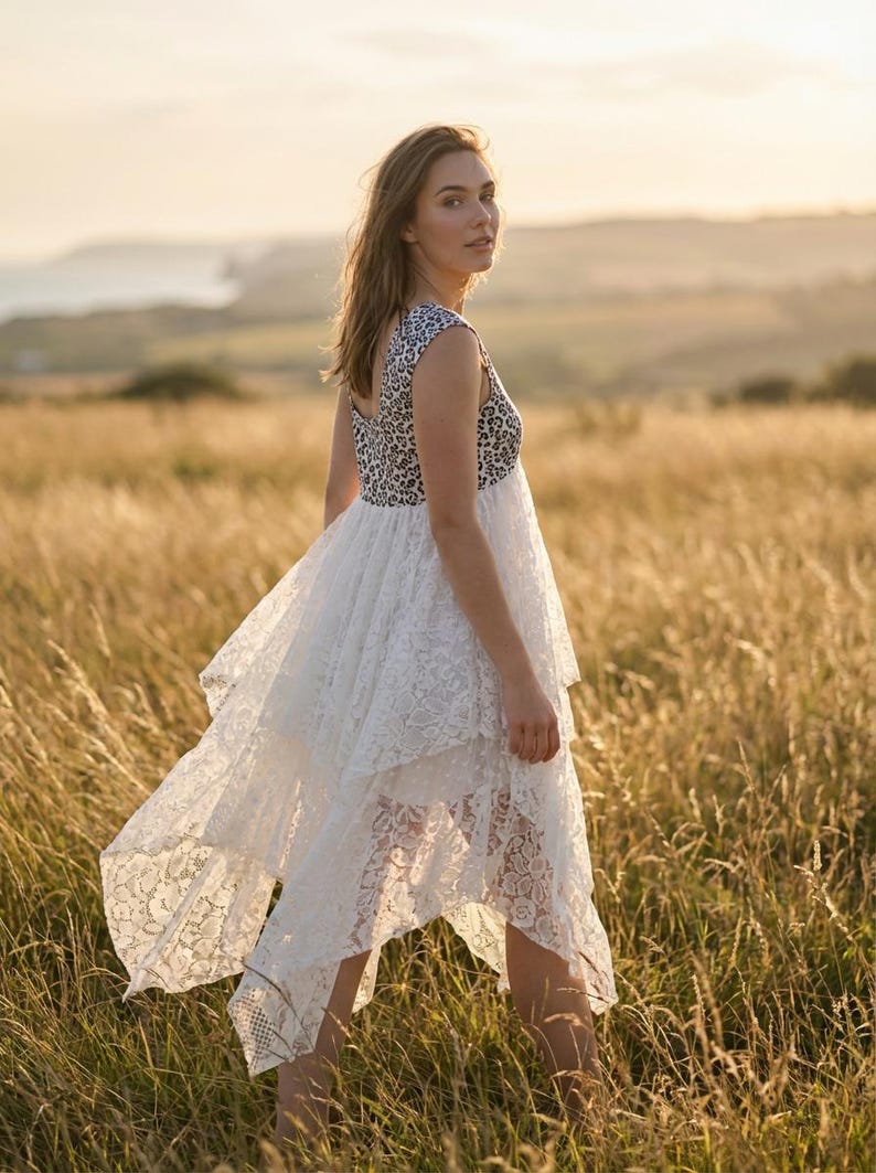 Bohemian tunic dress in recycled vintage lace and old fabrics, Long Hippie Gypsy duster vest, Stevie Nicks style, Festival cloting. image 4