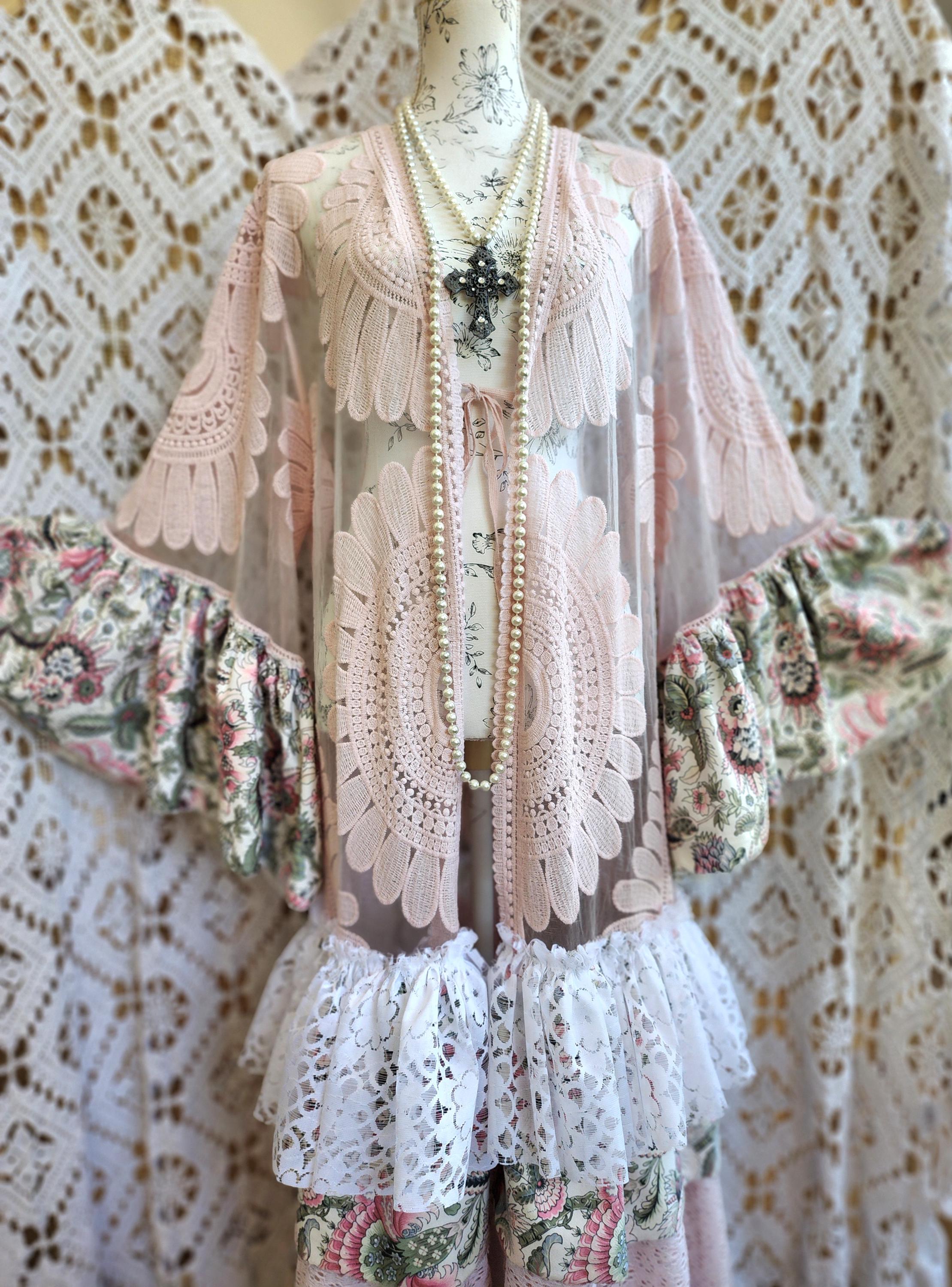 Bohemian Kimono in Recycled Vintage Lace and Old Cotton