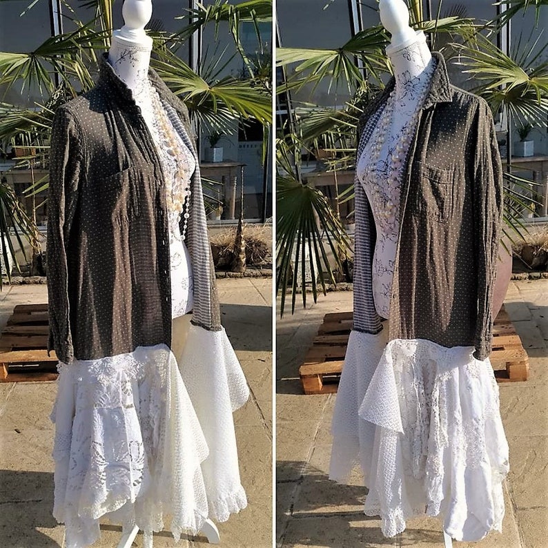 Bohemian Dress Khaki Overshirt Dress Handmade Ancient Lace Etsy