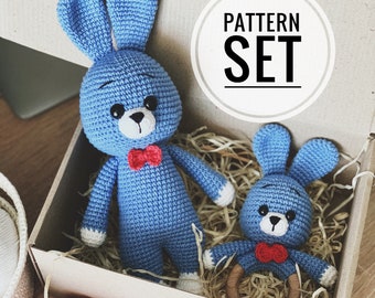 Crochet pattern set Bunny Rabbit Stuffed Toy and Rattle