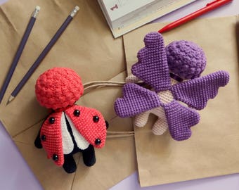 Set of Crochet PATTERNS: Insect Dolls Ladybird and Butterfly Stuffed Dolls