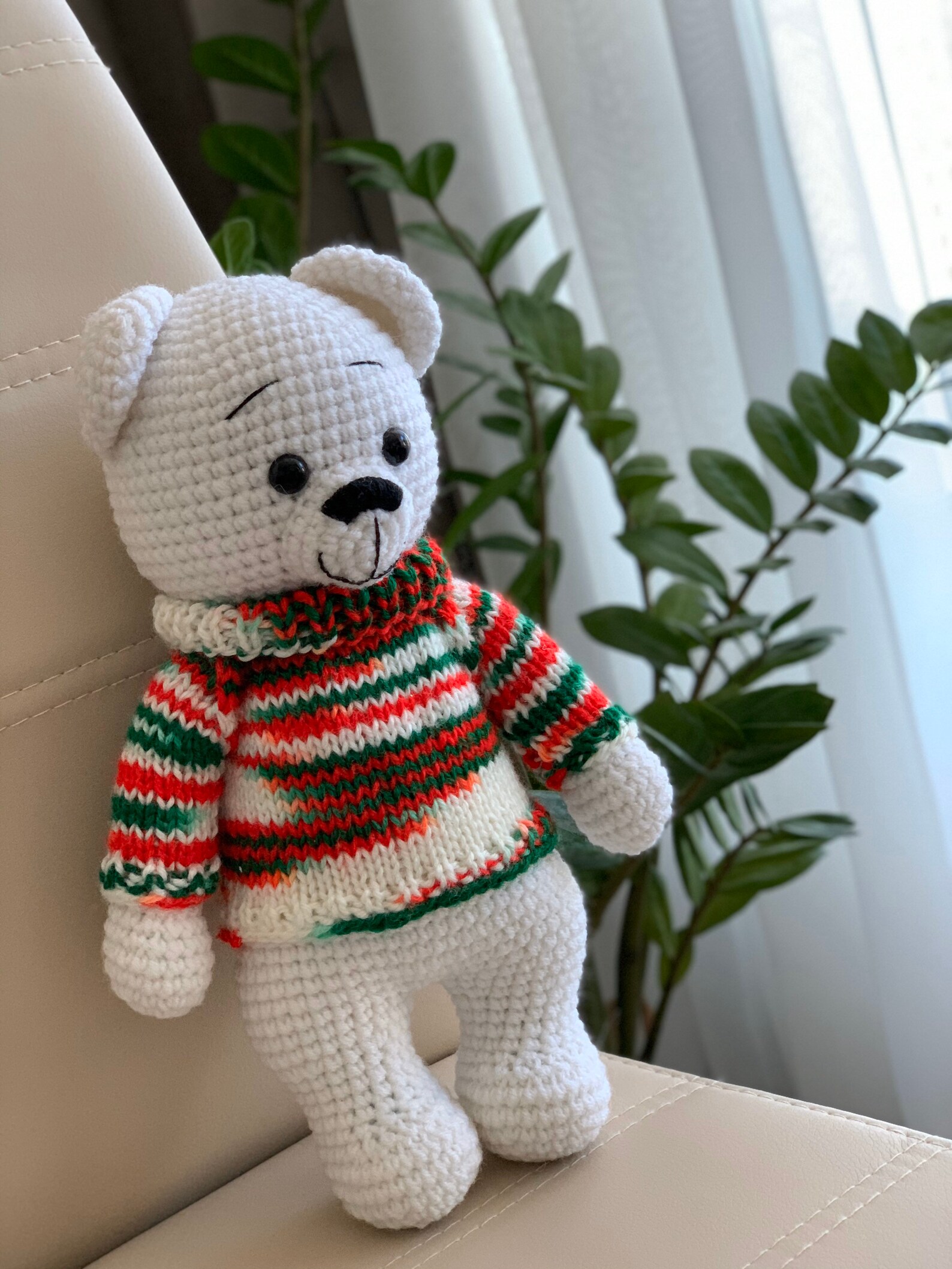 Crochet White Teddy Bear in a Knitted Jumper Etsy