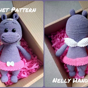 Crochet PATTERN: Hippo Princess Mika, Nelly Handmade, Amigurumi Toy image 1