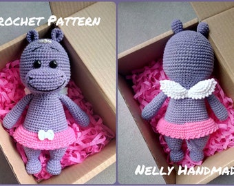 Crochet PATTERN: Hippo Princess Mika, Nelly Handmade, Amigurumi Toy