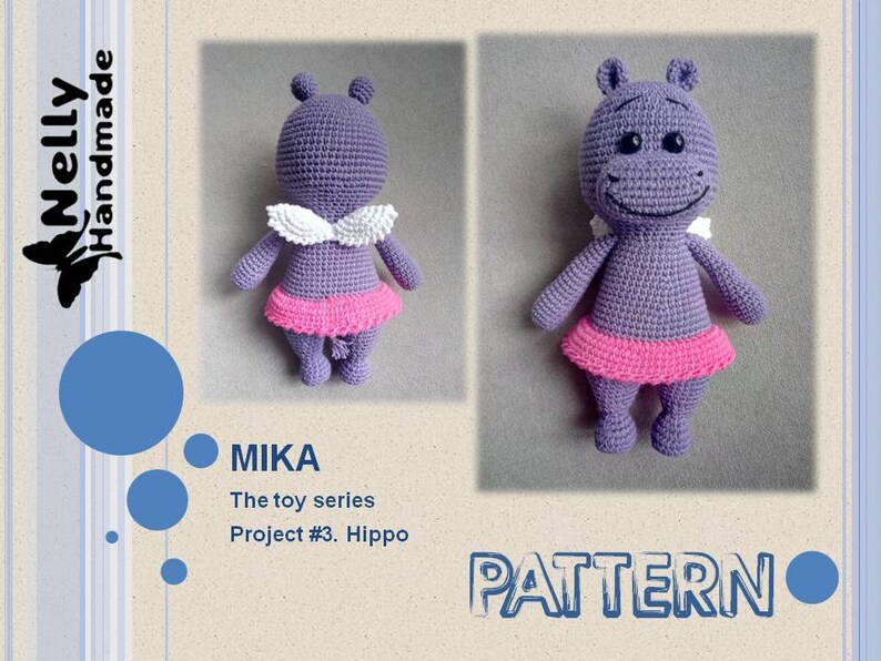 Crochet PATTERN: Hippo Princess Mika, Nelly Handmade, Amigurumi Toy image 2